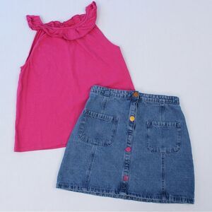 Du Pareil Au Meme 12y Girls Sleeveless Tank and Denim Skirt 2-piece Outfit